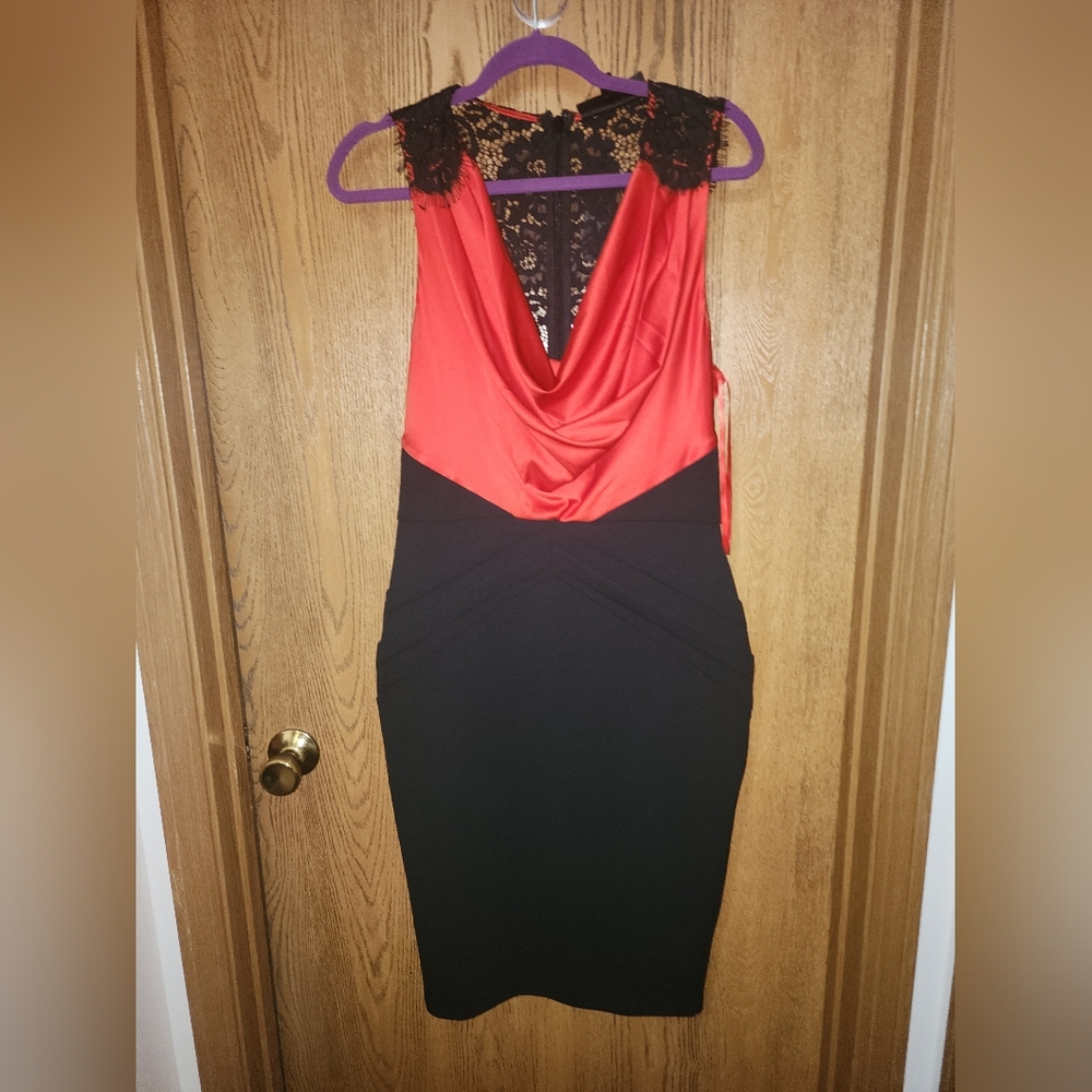 New York & Company Elegant Red and Black Backless Dress